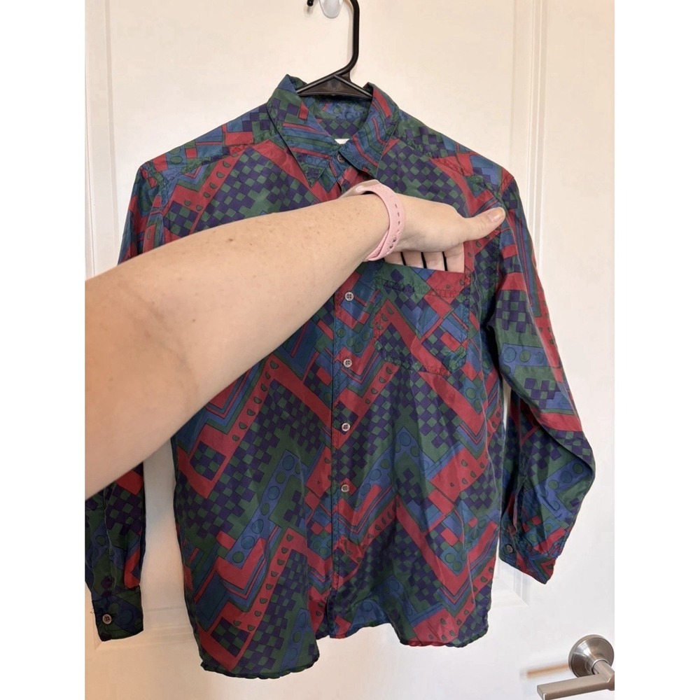 Vtg Fenn Wright Manson Silk Blouse S Geometric Jewel Tone Whimsigoth Abstract - Picture 2 of 9